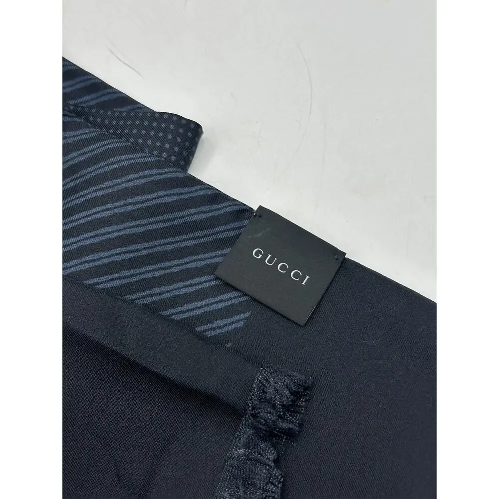 GUCCI Reversible Silk Ascot Skinny Scarf Navy Blue Made in Italy 52
